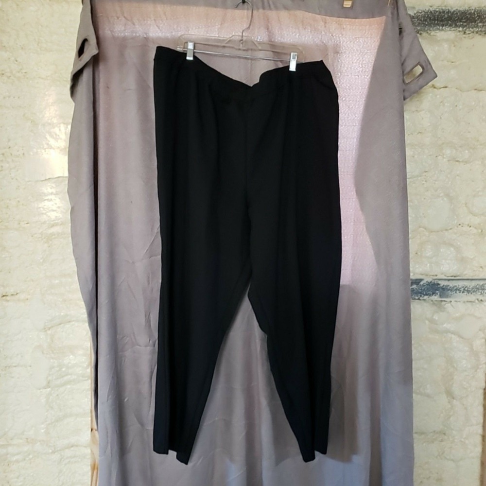 Carol Rose Dress Pants Womens 32 Black Crepe Pull On Elastic Waist Pockets